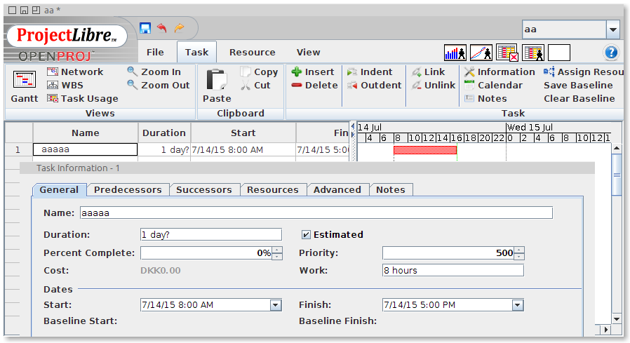 projectlibre export to excel